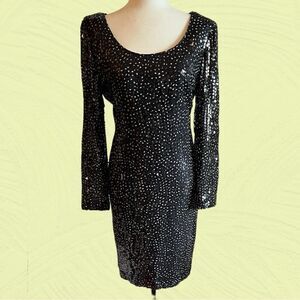 Vintage Rickie Freeman for Teri Jon silk sequin polkadot long sleeve dress